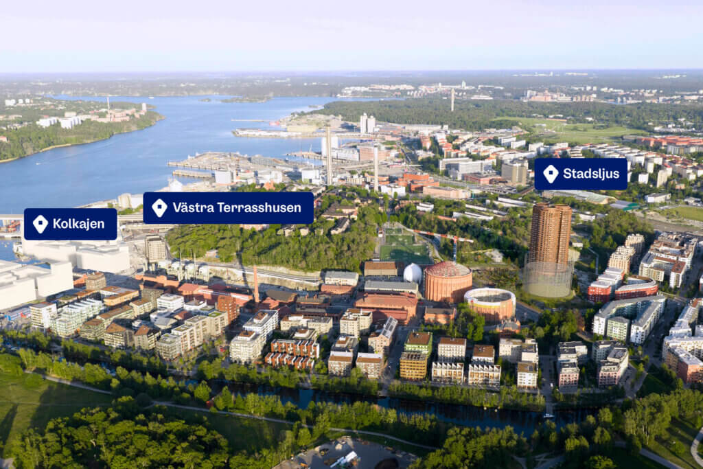 Överblick över området Norra Djurgårdsstaden där bostadsprojektet Terrasshusen planeras. OBOS, en bostadsutvecklare i Sverige och Norge, står bakom projektet.